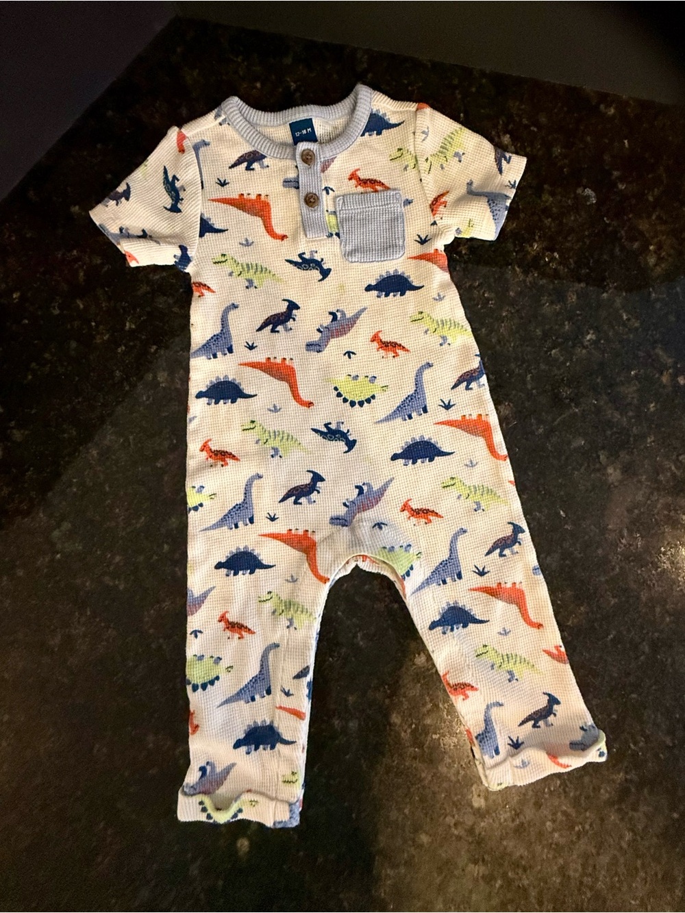 Old Navy Dinosaur Waffle Knit Short Sleeve Romper One Piece size 12-18mos